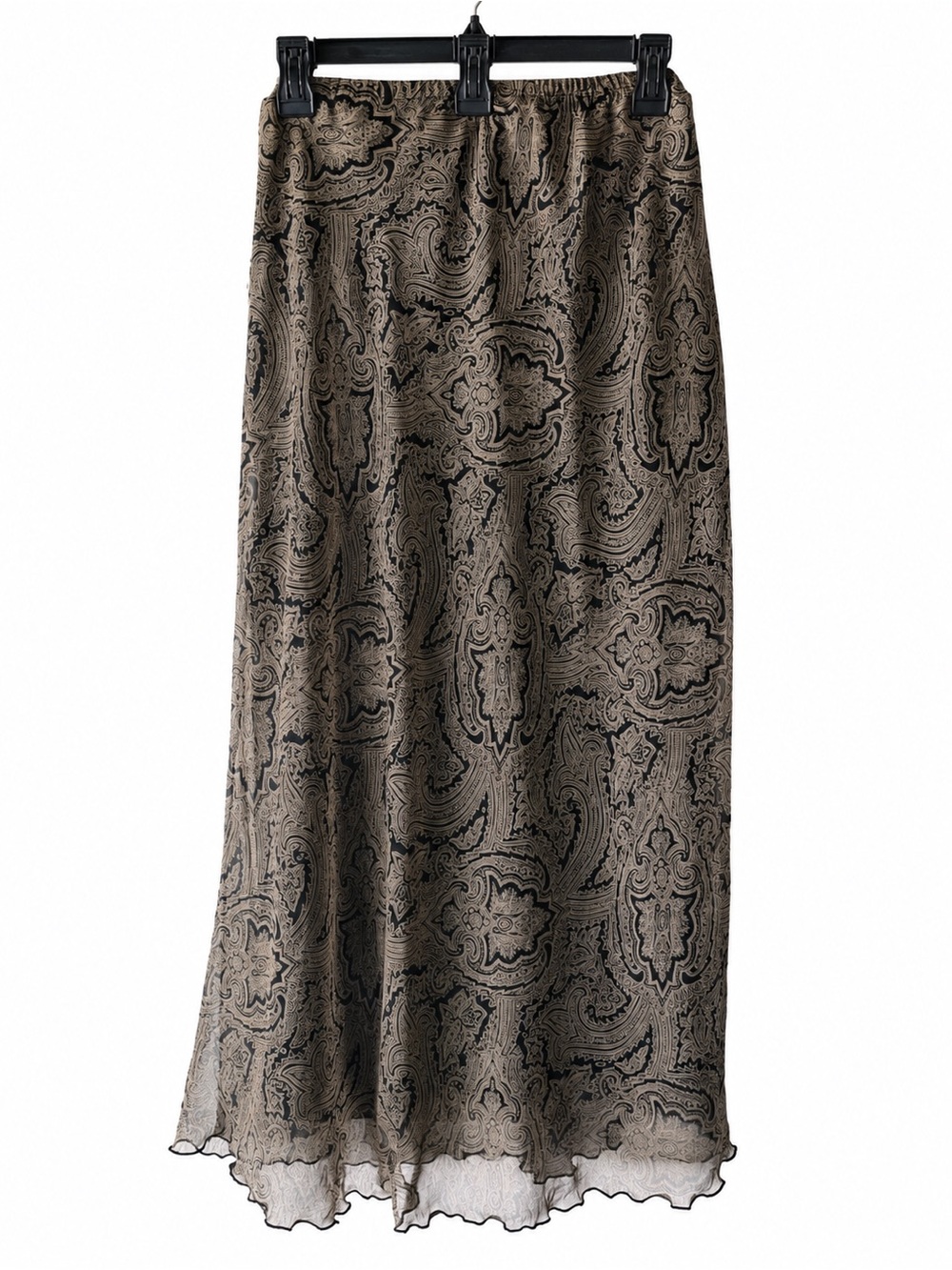 Paisley Print Brown Maxi Skirt with Black Motif